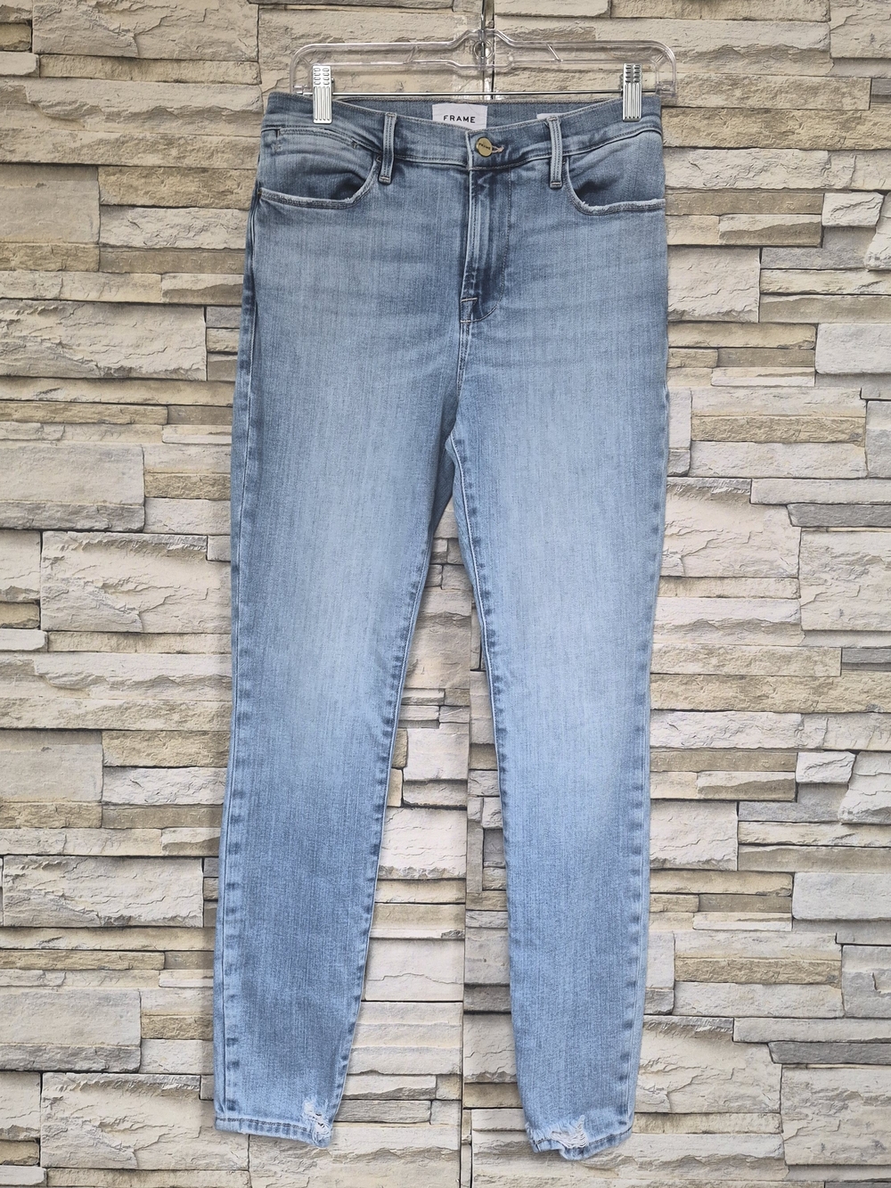 ​FRAME Skinny Jeans Women's Sz 29 Light Wash High Rise Raw Hem Designer Denim